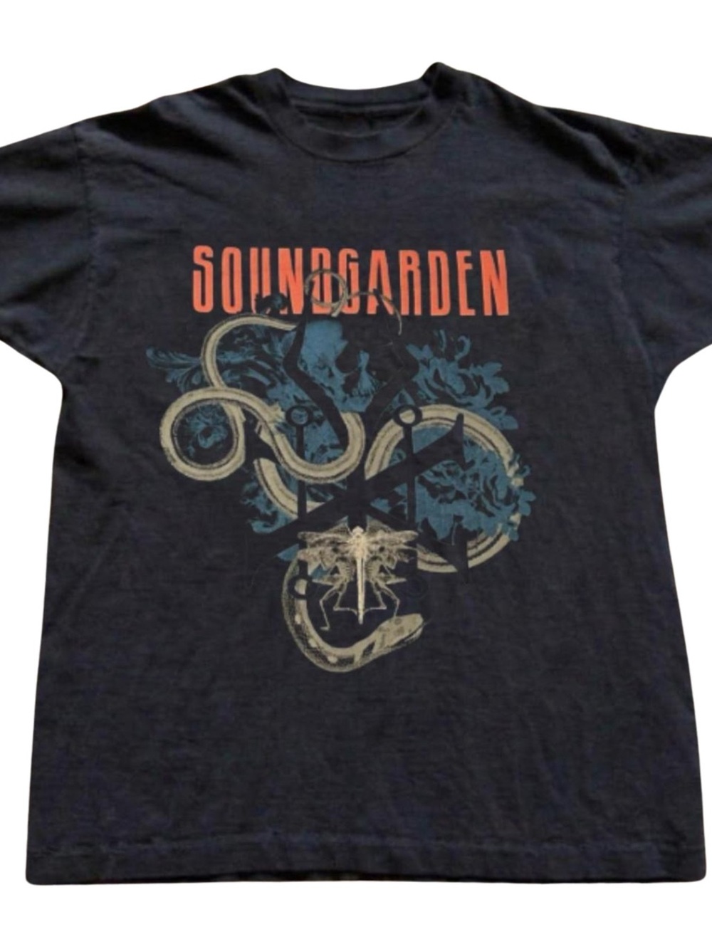 Gildan Black Soundgarden Graphic Tee with Orange and Blue Print